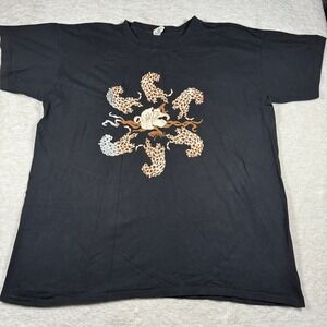 Danskin Plus Womens 3X Black Leopard Floral Graphic T-Shirt Cotton Made in USA‎